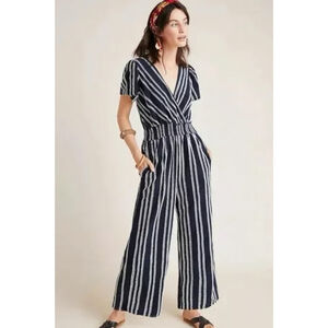 Anthropologie Dolan Canovas Blue Striped Jumpsuit Size S Coastal Beachy Classic